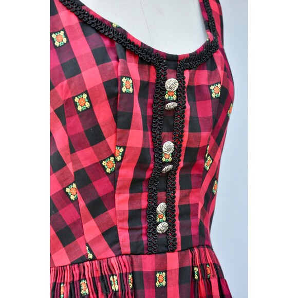 German Oktoberfest Plaid Dirndl Dress Embroidered Tyrollean Bavarian XS S - Picture 3 of 10